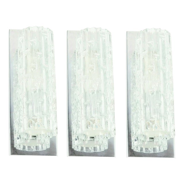 Mid-Century Modern Murano Glass Wall Sconces from Doria Leuchten, Germany, 1960s, Set of 3 For Sale