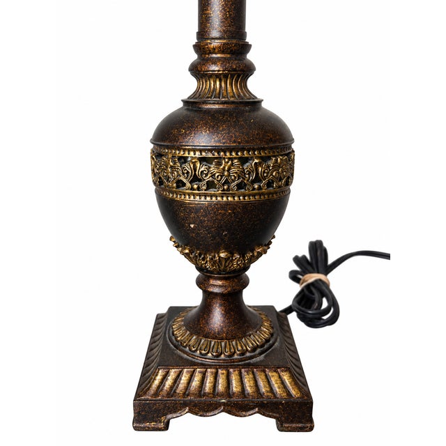 Metal Neoclassical Bronze-Tone Urn and Column Buffet Lamp With Pleated Brown Shade For Sale - Image 7 of 8