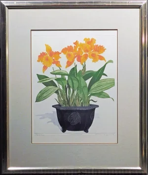 1970s Arnold Iger "Chinese Orchid" Hand Signed Original Color Etching Art Framed