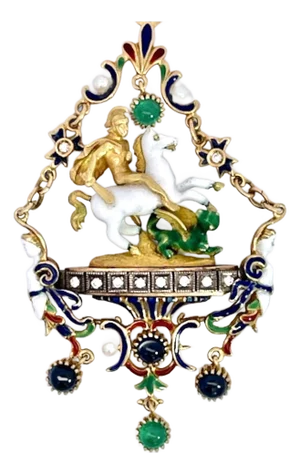 1990s St. George Enamel Slaying the Dragon Pendant