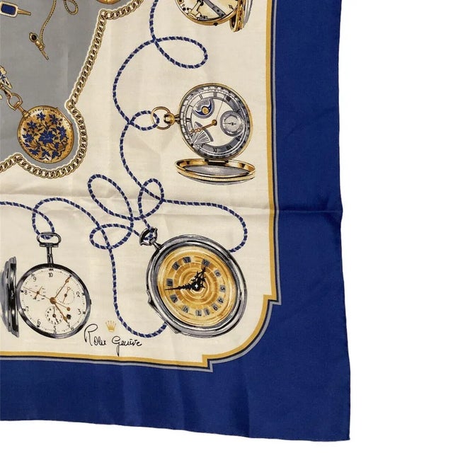 Textile Rolex Geneve Swiss Vintage 90cm Silk Scarf For Sale - Image 7 of 10