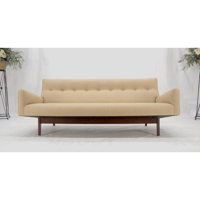 Jens Risom NEW Beige Linen Upholstery Oiled Walnut Frame c1960s Sofa Couch For Sale - Image 10 of 12