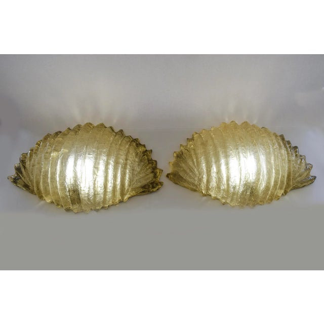 Amber Vintage Resin Shell Form Large Wall Sconces Hollywood Regency Style Pair of Restored For Sale - Image 8 of 13
