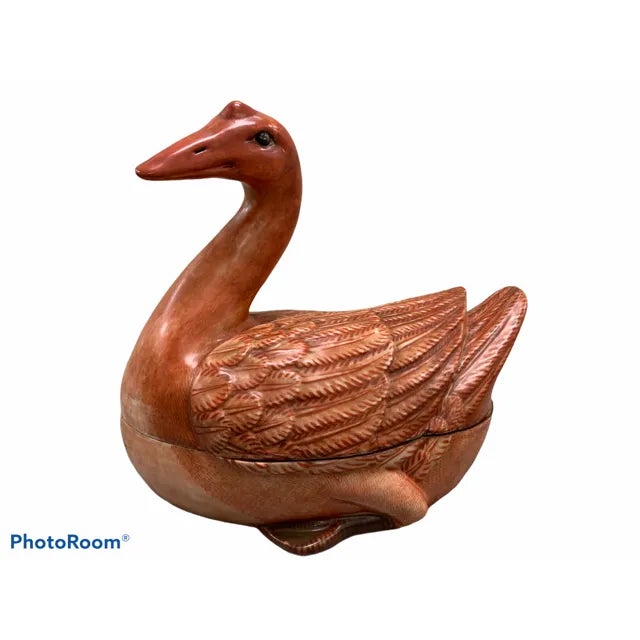 Burnt Orange Vintage Chinese Export Hallmarked Goose Tureen/Box For Sale - Image 8 of 9