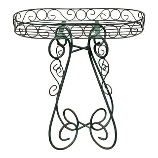 1980s Large Metal Oval Plant Stand in Verdigris Green. For Sale
