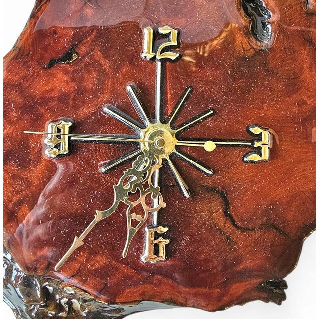 Dark Stained Resin-Coated Wood Tree Slab Clock from Macy's, 1980s For Sale - Image 13 of 15