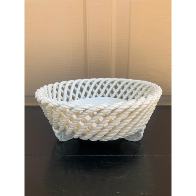 French Country Trompe l'Oeil Porcelain Rope Basket Cachepot For Sale - Image 12 of 13