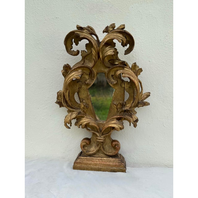 17th Century Exuberant Antique Italian Carved Giltwood Reliquary -17th Century (Could Be Used as a Tabletop Mirror ) For Sale - Image 5 of 12