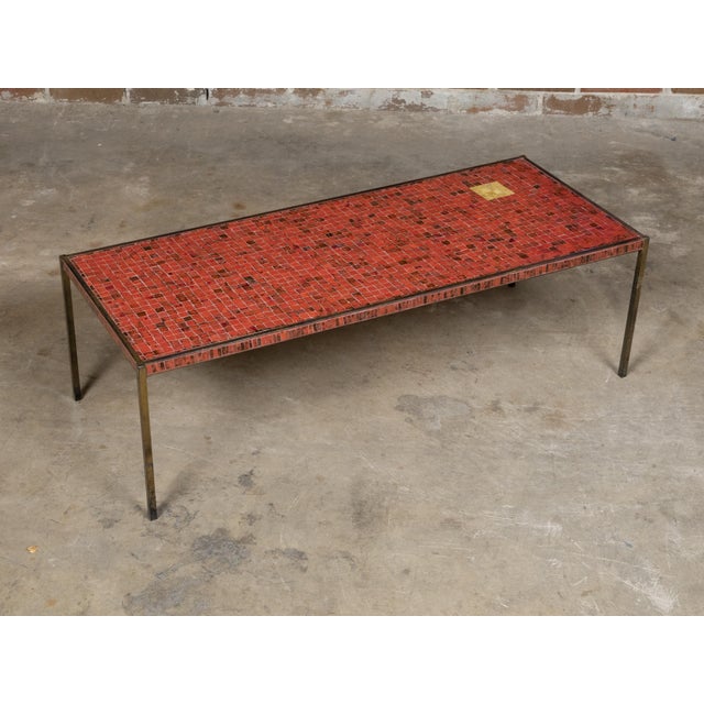 Red Midcentury Italian Mosaic Table with Iron Base and Red Glass Tile Style Top For Sale - Image 8 of 12
