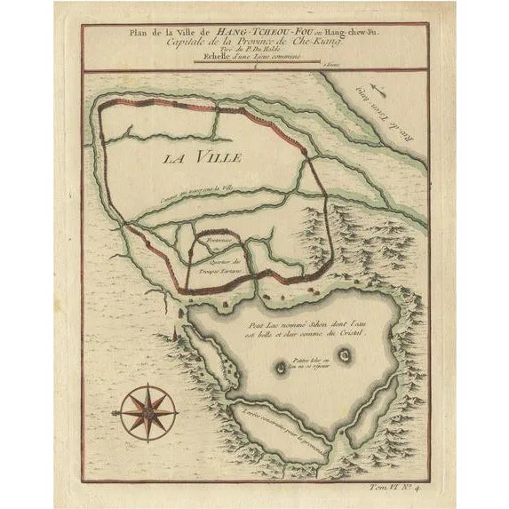Antique Map of Hangzhou, 1750 For Sale