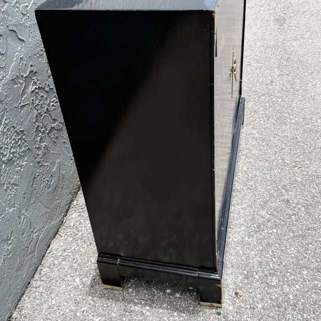 Vintage Chine Black Hand Painted Sideboard With Brass Accents For Sale In West Palm - Image 6 of 8
