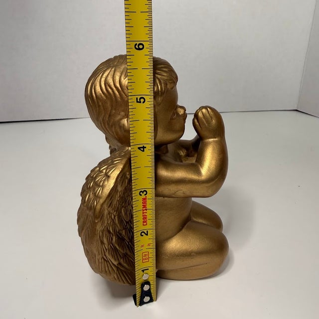 Vintage Caffco Gold Kneeling Praying Angel Cherub Figurine Statue Christ Decor Religious For Sale - Image 10 of 12