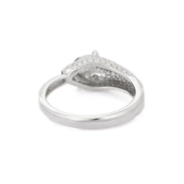 18k White Gold Emerald Sapphire & Diamond Cluster Panther Ring Size 7 For Sale - Image 9 of 16