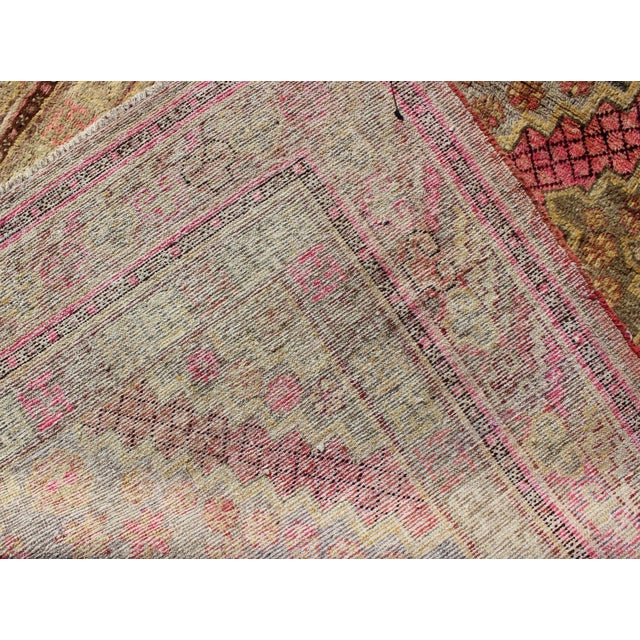 Textile Early 20th Century Antique Khotan Rug With Paired Diamond Medallions in Wine Red For Sale - Image 7 of 8