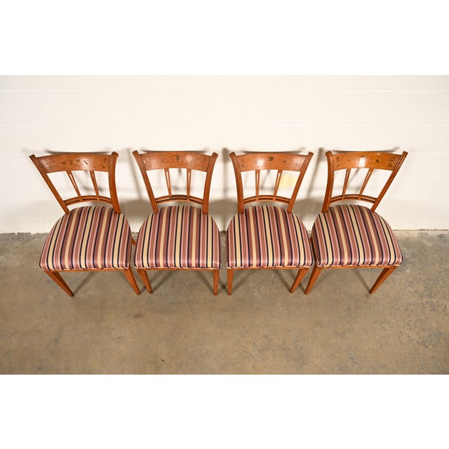 Antique Italian Regency Fruitwood Inlaid Marquetry Dining Chairs, Set of Four For Sale In South Bend - Image 6 of 17