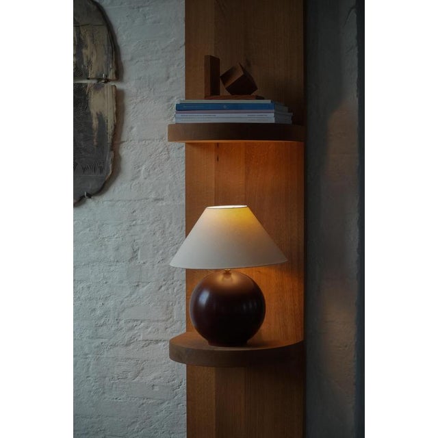 Danish Modern Sculptural Sphere-Shaped Table Lamp in Dark Wood, 1980s For Sale - Image 3 of 12