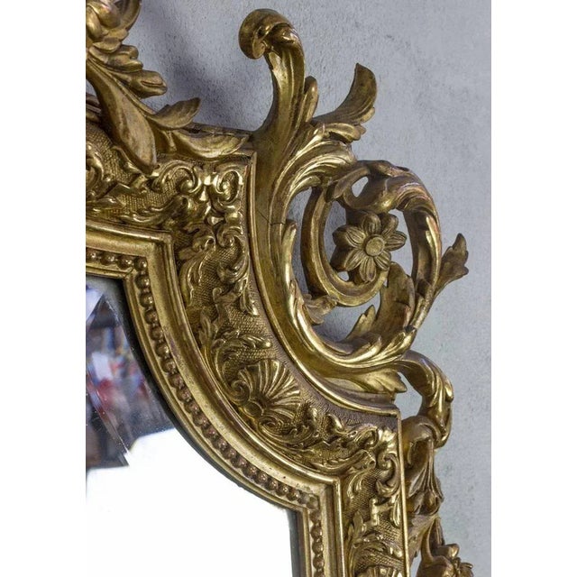 Late 19th Century Large 19th Century French Baroque Style Carved Giltwood Beveled Mirror For Sale - Image 5 of 11