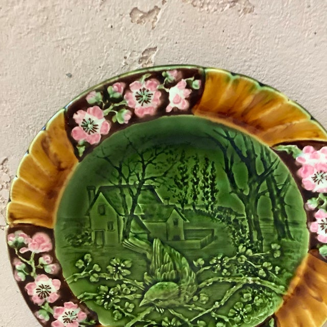 Late 19th Century 19th Majolica Bird Sarreguemines Plate For Sale - Image 5 of 8