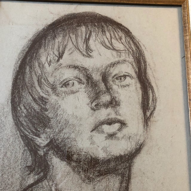 Figurative Original Vintage 1950’s Conte Crayon Portrait Drawing by Joan Shepherd Vintage Frame For Sale - Image 3 of 6