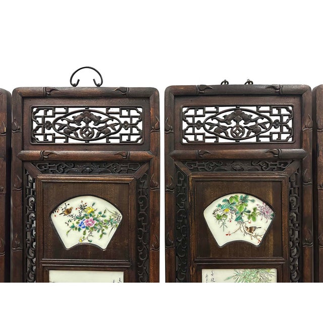 1900 - 1909 Antique Chinese Hand Painted Porcelain Panels -Wall Hanging, Set of 4 For Sale - Image 5 of 11