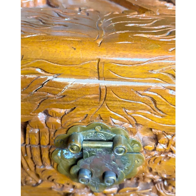 Vintage 1940’s Chinese Glazed Carved Scenic Wood Chest For Sale - Image 11 of 12