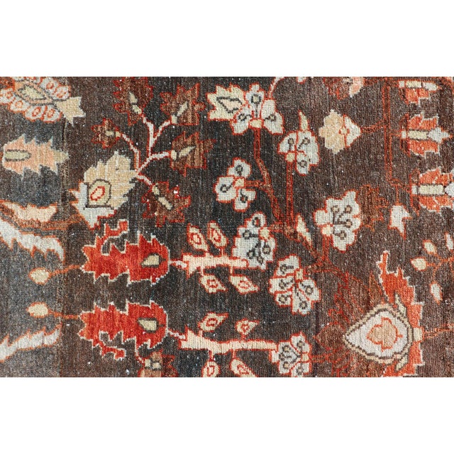 Square Antique Persian Malayer Rug With a Brown Field and Stylized Floral Design 11 X 13 For Sale - Image 11 of 18