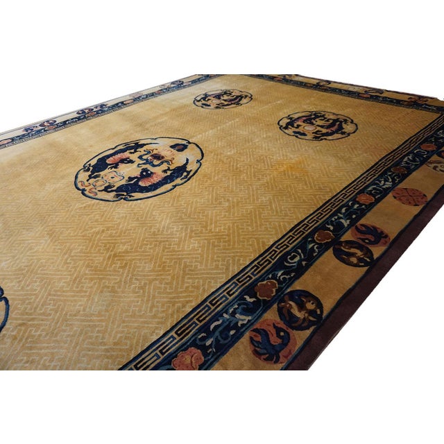Amazing Beige and Blue Color With Dragon Design Antique Chinese Rug For Sale - Image 4 of 8