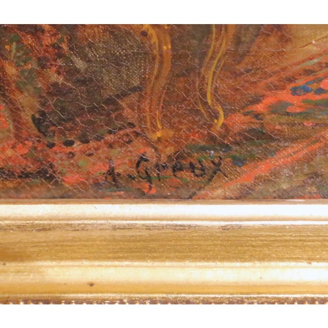 19th C. Genre Oil on Canvas Painting in Giltwood Frame Signed Amédée Greux For Sale - Image 9 of 11
