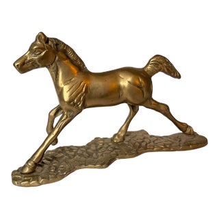 Mid 20th Century Brass Horse on Cobblestone For Sale