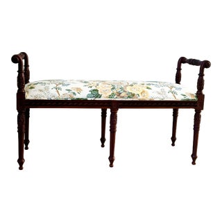 Antique Louis XVI Style Handcarved Window Seat Bench With Vintage Lee Jofa Althea Chintz Upholstery For Sale