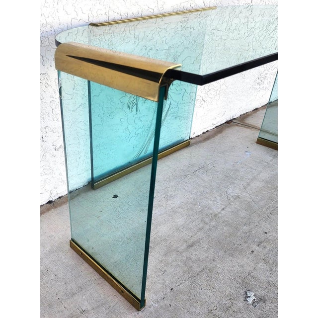 Metal Dm 1970s Vintage Leon Rosen for Pace Glass and Brass Desk For Sale - Image 7 of 12