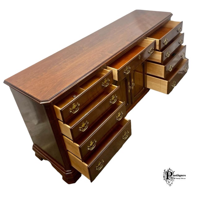 Vintage Drexel Heritage Chippendale Style Solid Cherry Dresser For Sale - Image 9 of 13