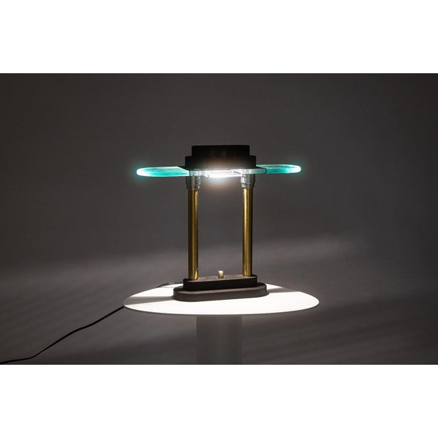 Modern Robert Sonneman for George Kovacs 1980s Post Modern Brass and Glass Desk Lamp For Sale - Image 3 of 8