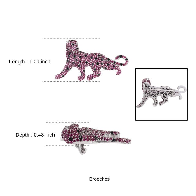 Mid 20th Century Retro Pavé Set Ruby Panther Brooch - Unisex Gift for Animal Lovers For Sale - Image 10 of 13