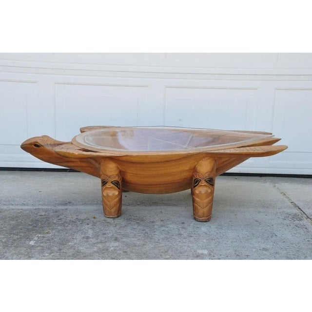 Tribal Huge One of a Kind Turtle Form Carved Wood Kava Bowl With Liners From Fiji For Sale - Image 3 of 12