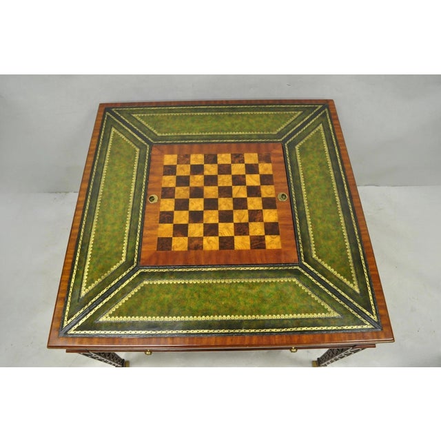 Maitland Smith Marquetry Inlay Leather Mahogany Game Table & 4 Shield Back Chair For Sale In Philadelphia - Image 6 of 18