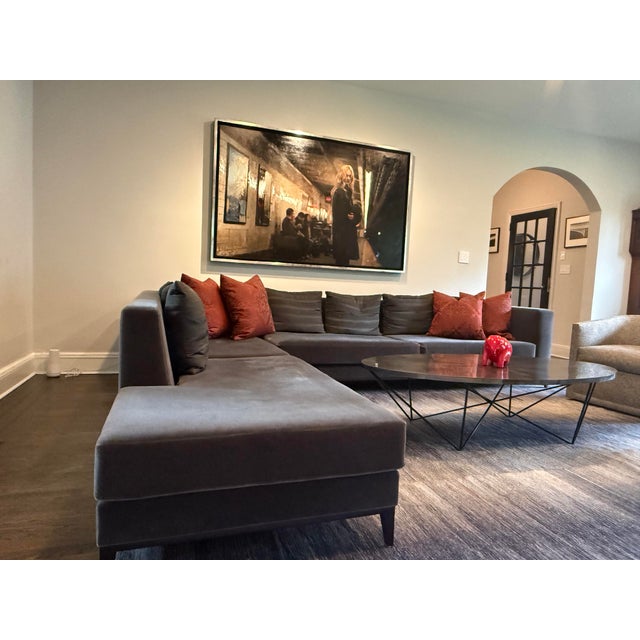 2010s Charcoal Gray/Black Sectional Sofa W Armani Fabric Pillows For Sale - Image 5 of 12
