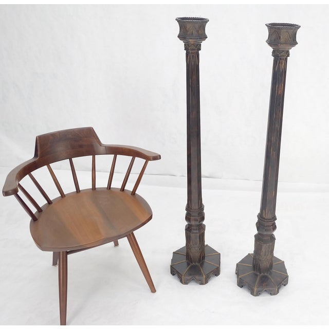 Art Deco Pair of Large 49" Tall Patinated Copper Art Deco Floor Candlesticks For Sale - Image 3 of 10