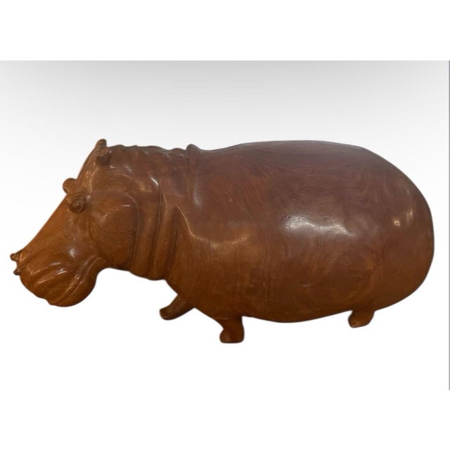 Hand-Carved Monumental Solid Wood Hippopotamus Sculpture For Sale - Image 4 of 6