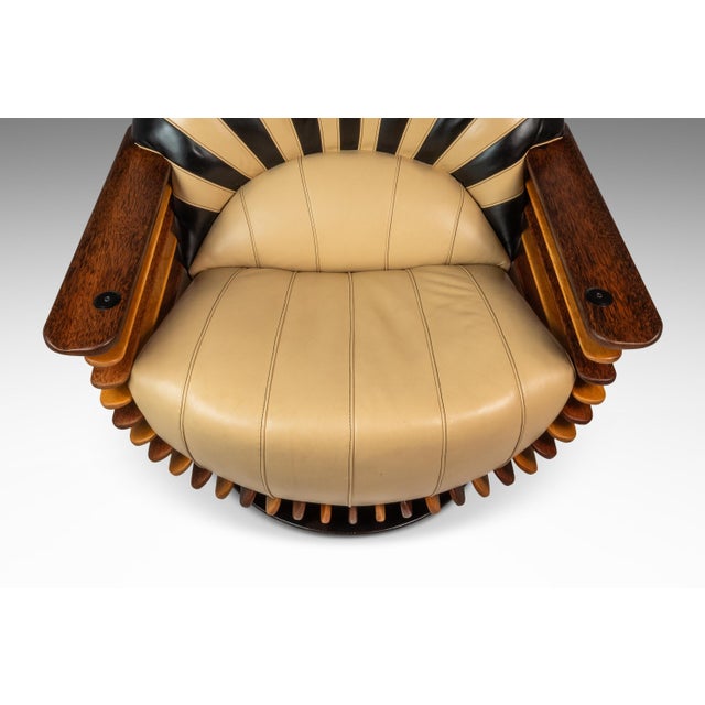 Set of Two (2) Art Deco Organic Modern "Luxor" Armchair / Lounge Chairs in Leather, Spruce & Palmwood Attributed to Pacific Green, Australia, C. 2000s For Sale - Image 14 of 18