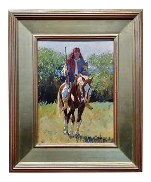 Nathan Solano -Native American Indian Cavalry Scout on Horse-Oil Painting