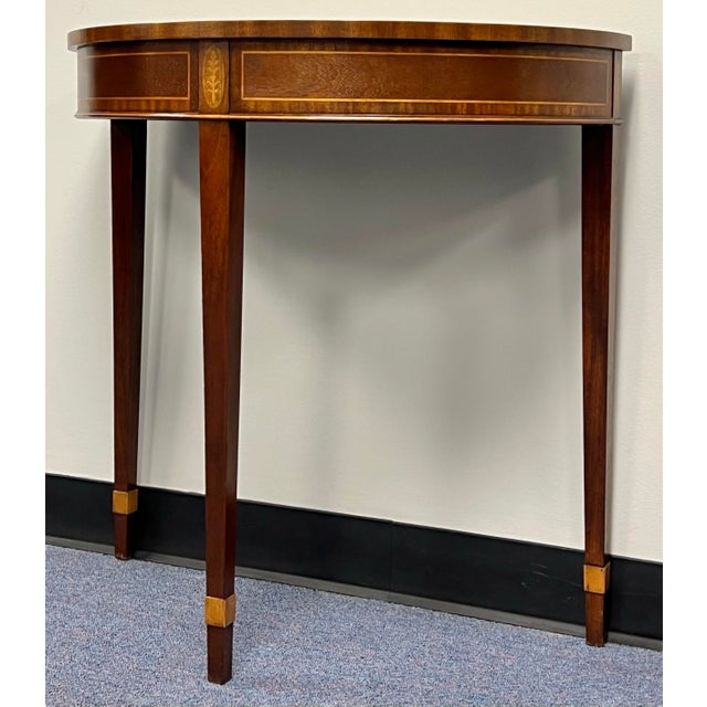 Baker Furniture Hepplewhite Style Inlaid DemiLune Console Table For Sale - Image 11 of 11