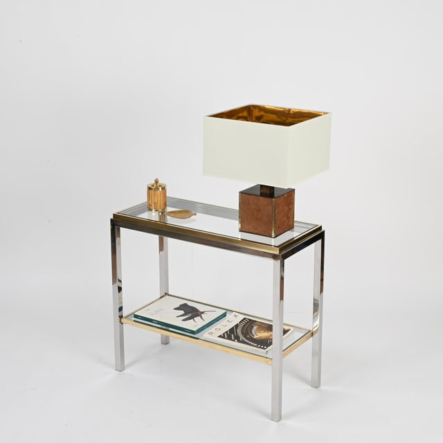 Mid-Century Modern Brass and Chrome Console or Side Table, Italy, 1970s For Sale - Image 3 of 13