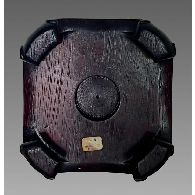 Vintage Ming Style Scroll Foot Dark Brown Rosewood Display Stand. 4.25 For Sale - Image 4 of 4