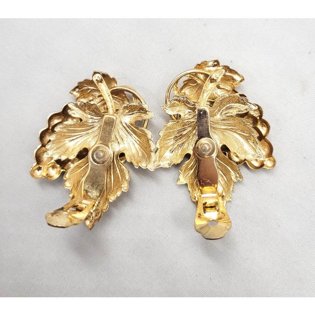 Metal Vintage Signed Napier Book Piece "Danish" Goldtone Grape Leaves Clip Earrings - 2 Pieces For Sale - Image 7 of 8