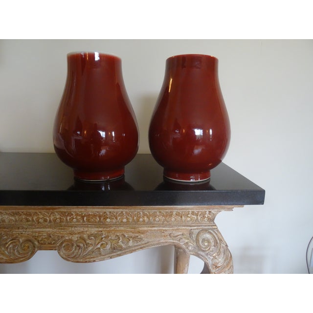 Late 20th Century Vintage Oxblood Vases a Pair For Sale - Image 5 of 5