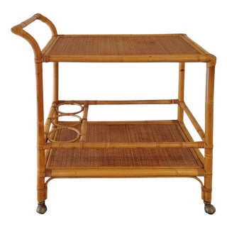 Vintage Handcrafted and Bar Cart in Bamboo E Rattan, 1960s For Sale
