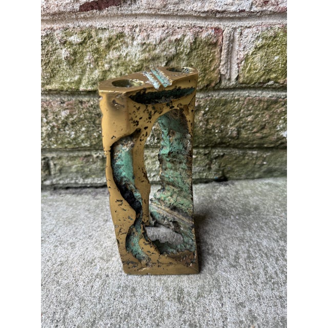1960s Brutalist Solid Bronze Double Candle Holder For Sale - Image 11 of 16