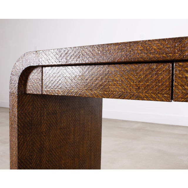 Karl Springer-Style Organic Modern Grasscloth Waterfall Desk For Sale - Image 16 of 18