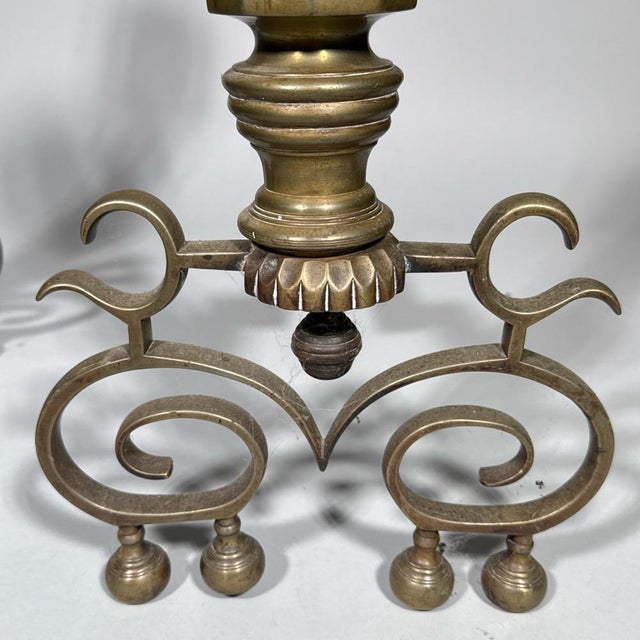 Antique Federal Style Brass and Iron Fireplace Set—Five Pieces For Sale - Image 4 of 14